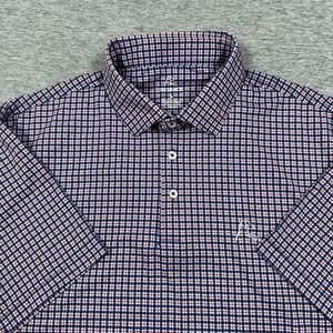 Rhoback Polo Mens Large Blue Red Plaid Short Sleeve Golf Performance Stretch